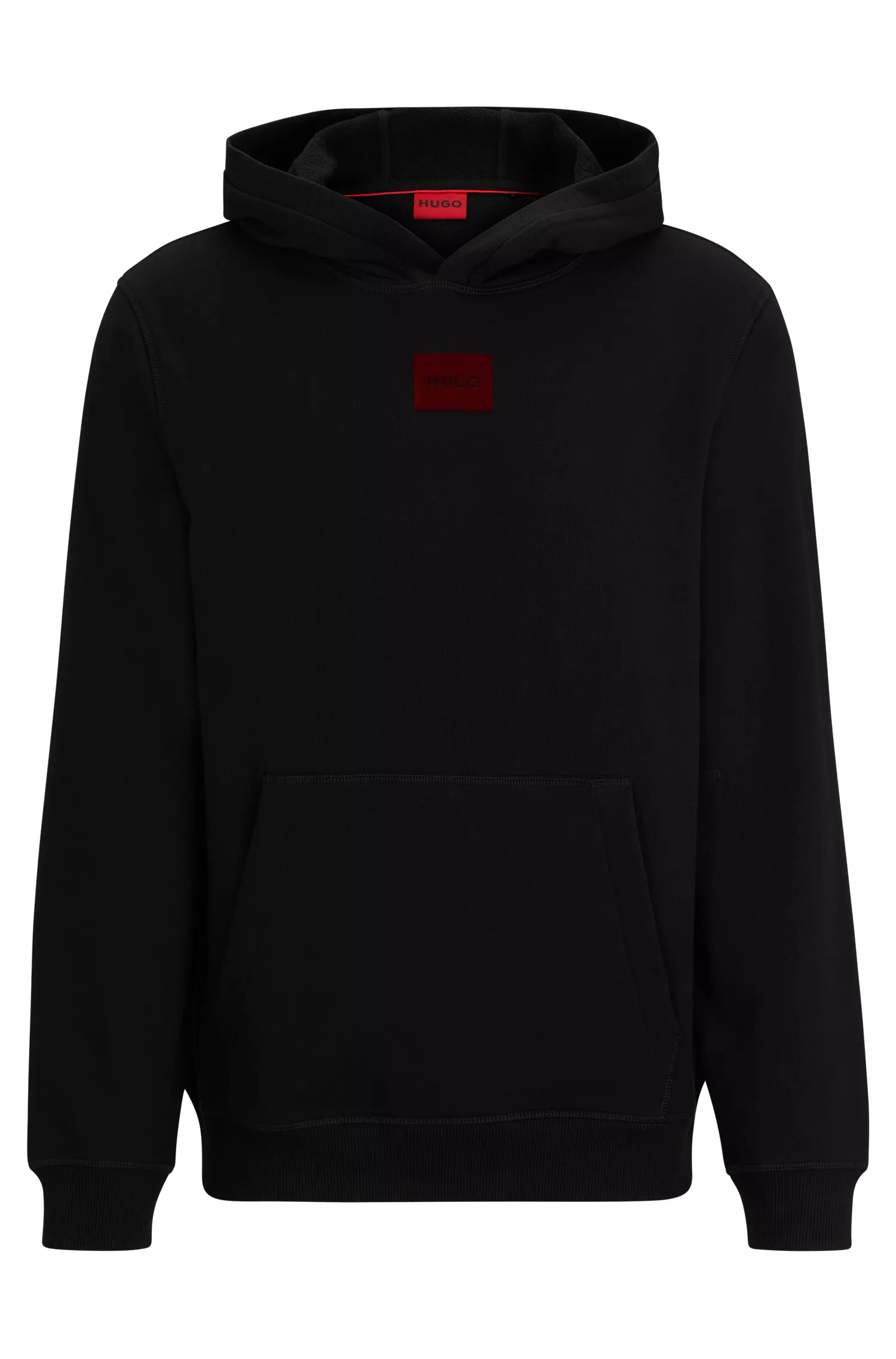 Moletom HUGO vermelho em algodão felpudo com modelagem regular e logo estampado em flocagem.