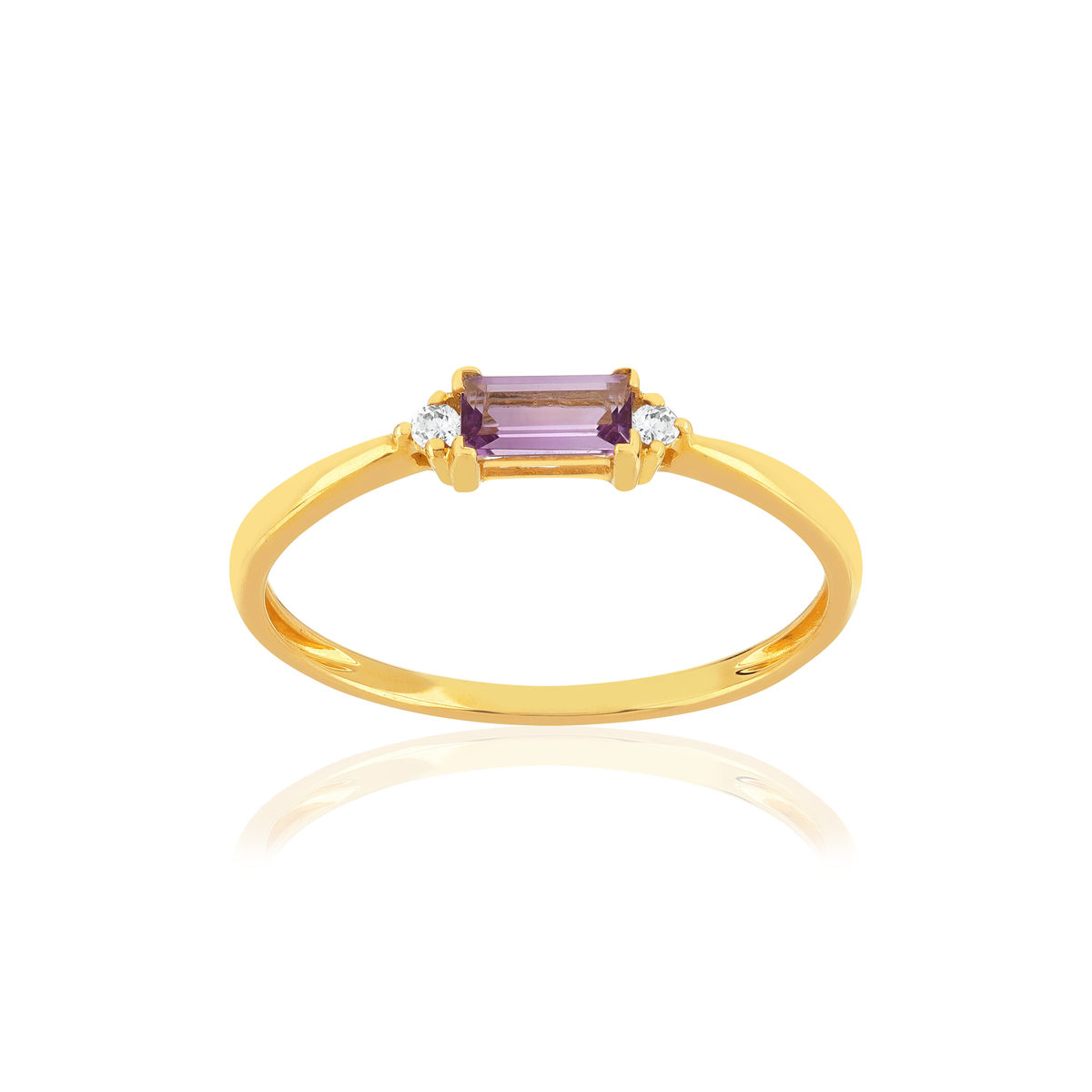 Bague or 375 jaune améthyste diamants