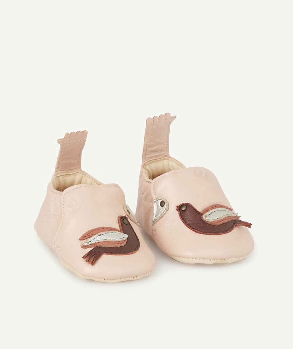 EASY PEASYCHAUSSONS EN CUIR ROSE AVEC OISEAU