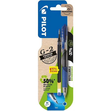 Pilot Gelschreiber G-2 07 Blau + Mine gratis Blister plastikfrei