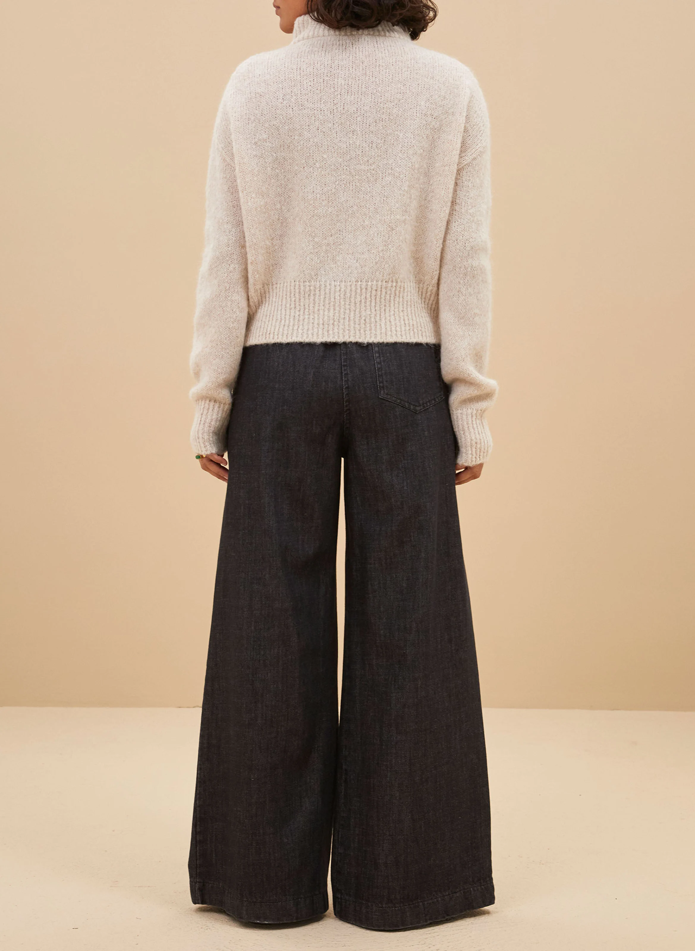 BOXY BEAU - Pull col montant en laine mélangée | Beige