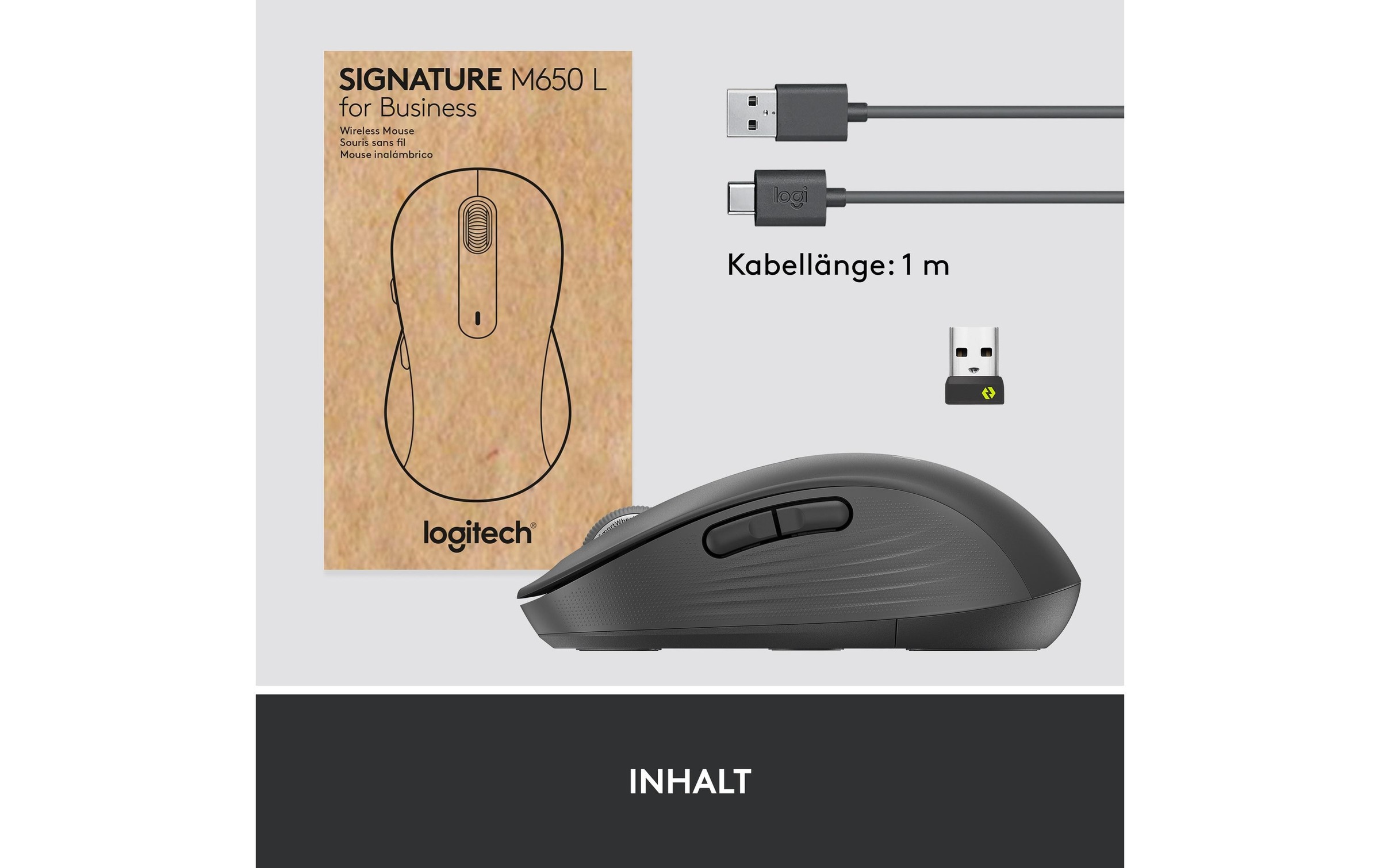 Logitech Maus »Signature M650 L for Business Graphite« kabellos