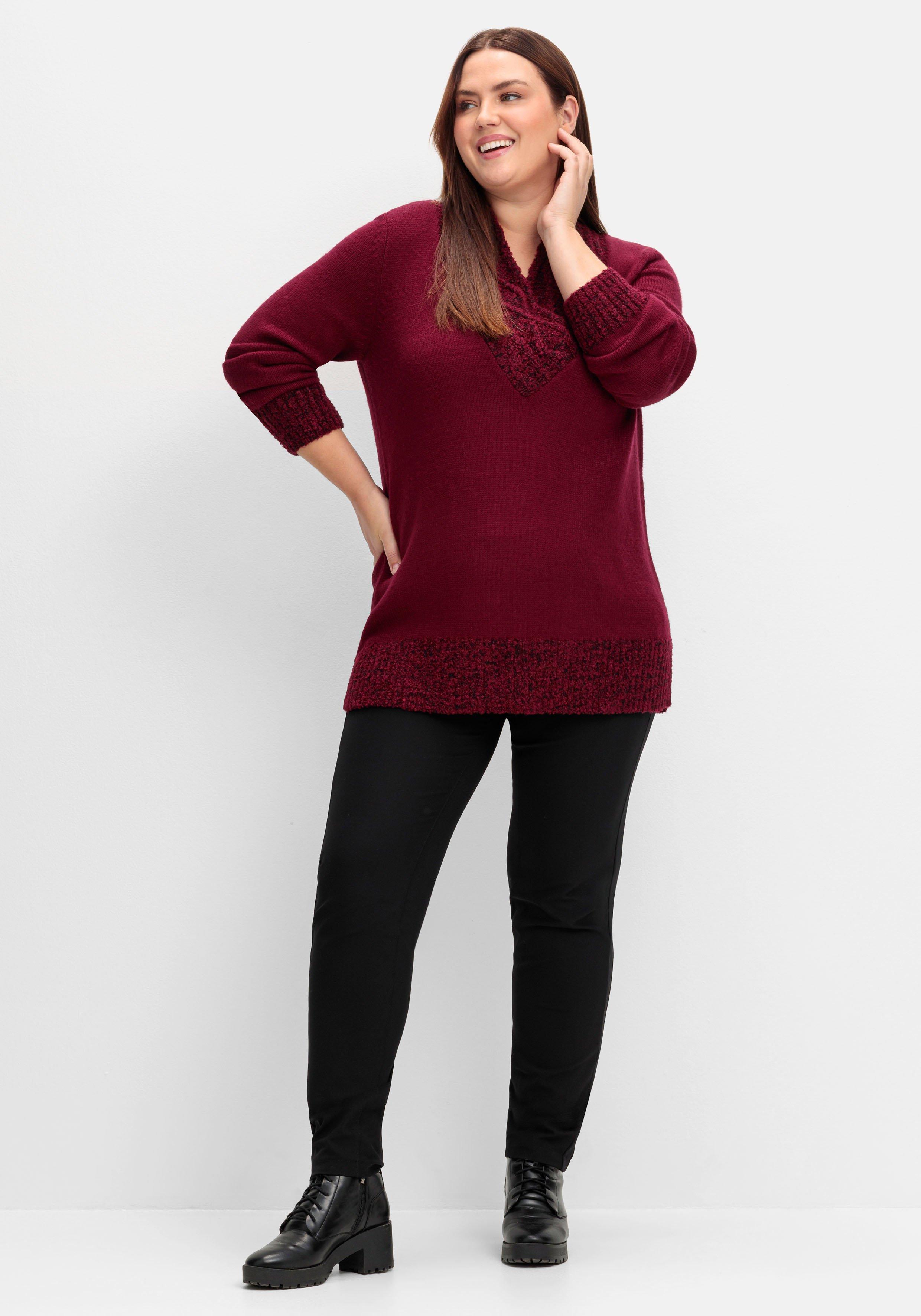 Pullover mit V-Ausschnitt und Bouclé-Details