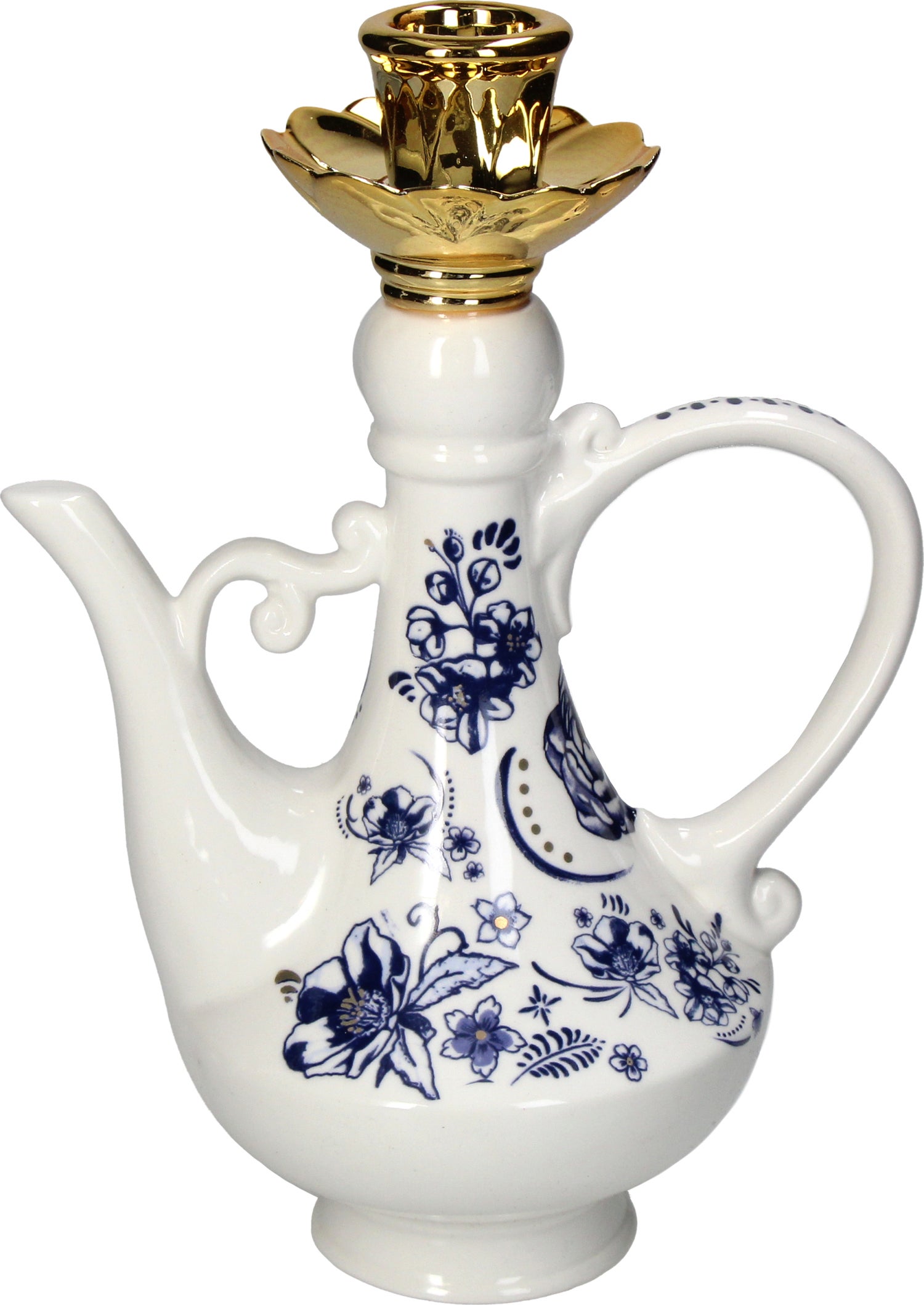 Kandelaar Clara wit / goud 16 x 11 x 22 cm