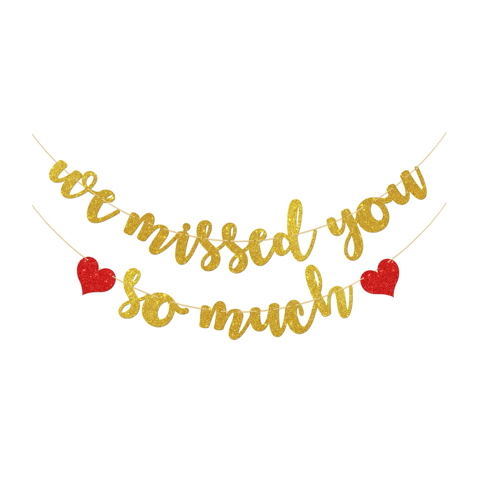 (150cm) We Missed You So Much Girlande Glitzer Party Dekoration Accessoire Banner - Gold / Rot