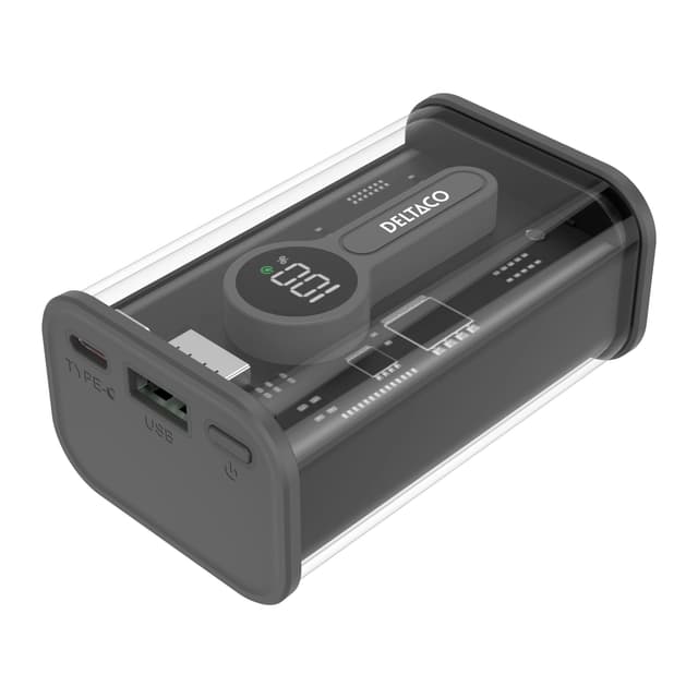 Deltaco Transparent powerbank med hurtig opladning 10.000 mAh