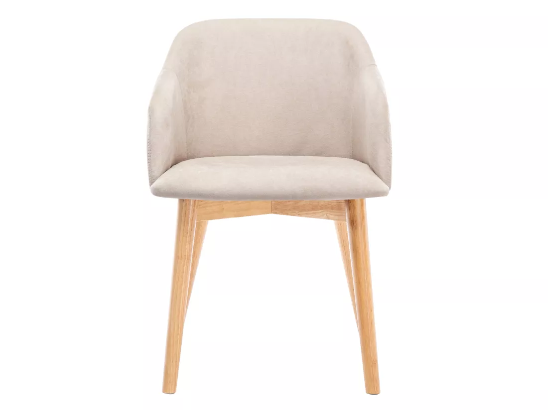 Lot de 6 chaises avec accoudoirs en tissu et bois d'hévéa - Beige - JELISA