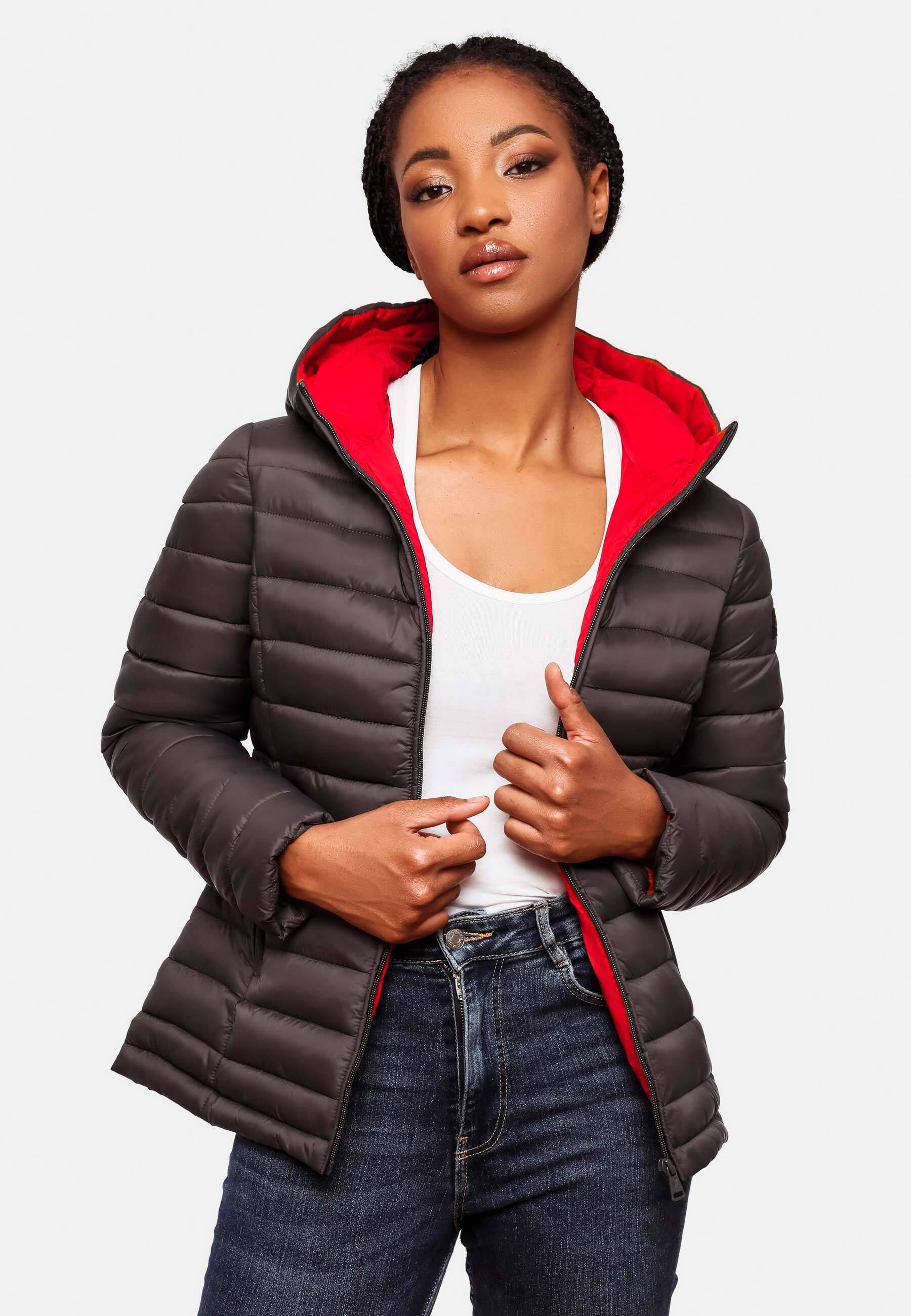 MARIKOO Damen Steppjacke Übergangsjacke mit kontrastfarbendem Reißverschluss Asraa