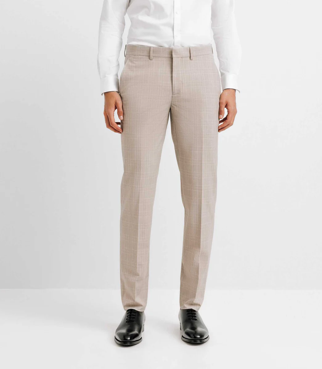 Pantalon ville esprit prince de galles beige