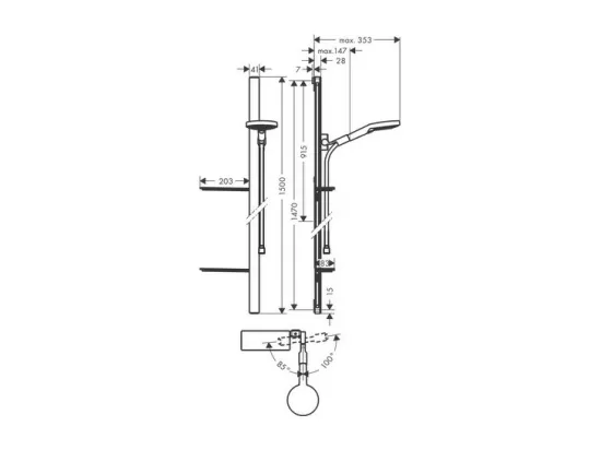 Set de douche 120 3jet avec barre Unica'E 150 cm et porte-savon chromé Hansgrohe Raindance Select S