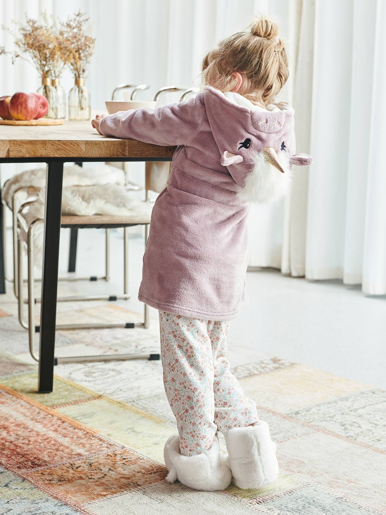 Robe de malha com renda de unicórnio, lilás claro liso com motivos, para meninas