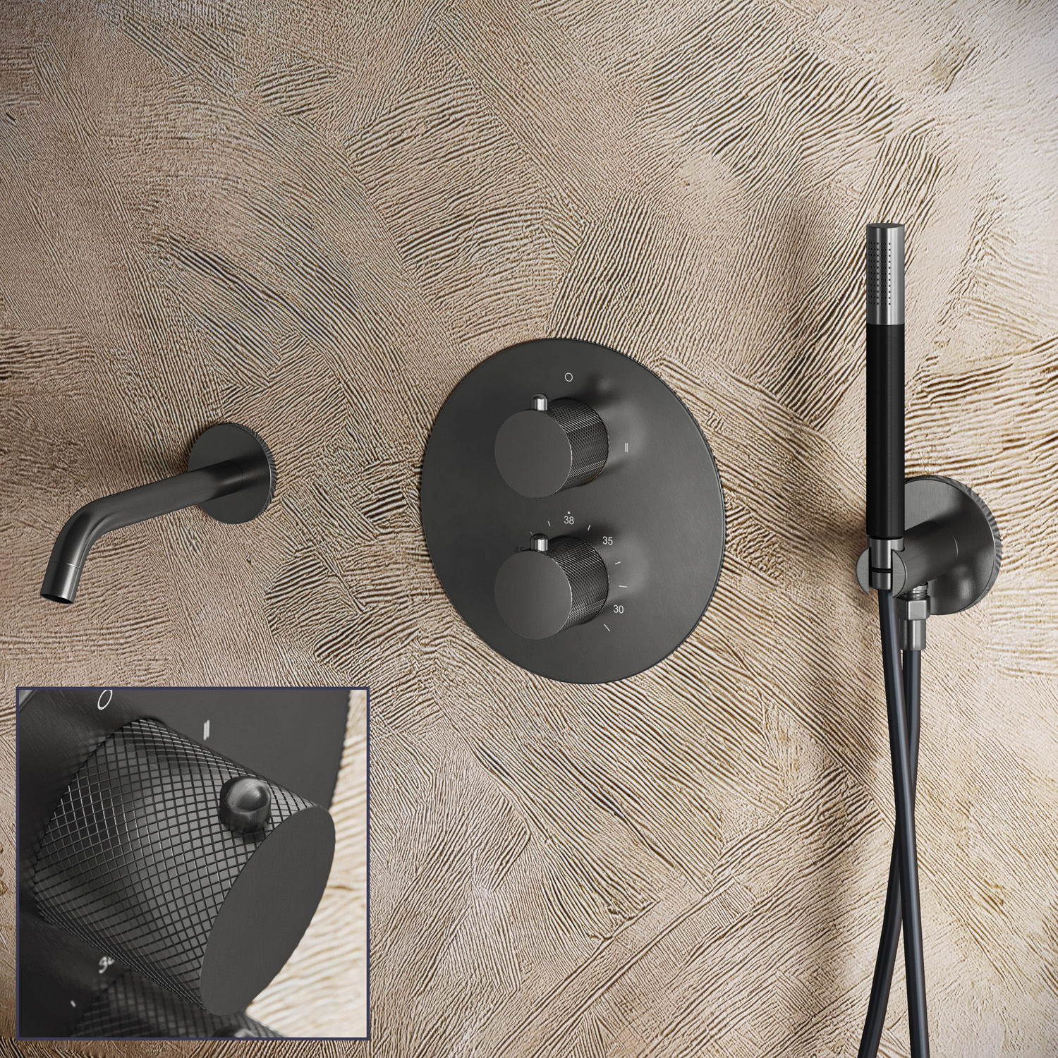 Saniclear Iron Curved Pro inbouw badkraan rond verouderd ijzer - gunmetal