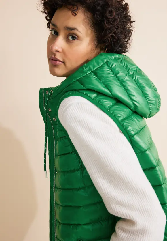 Long Kapuzen Steppweste - arty green