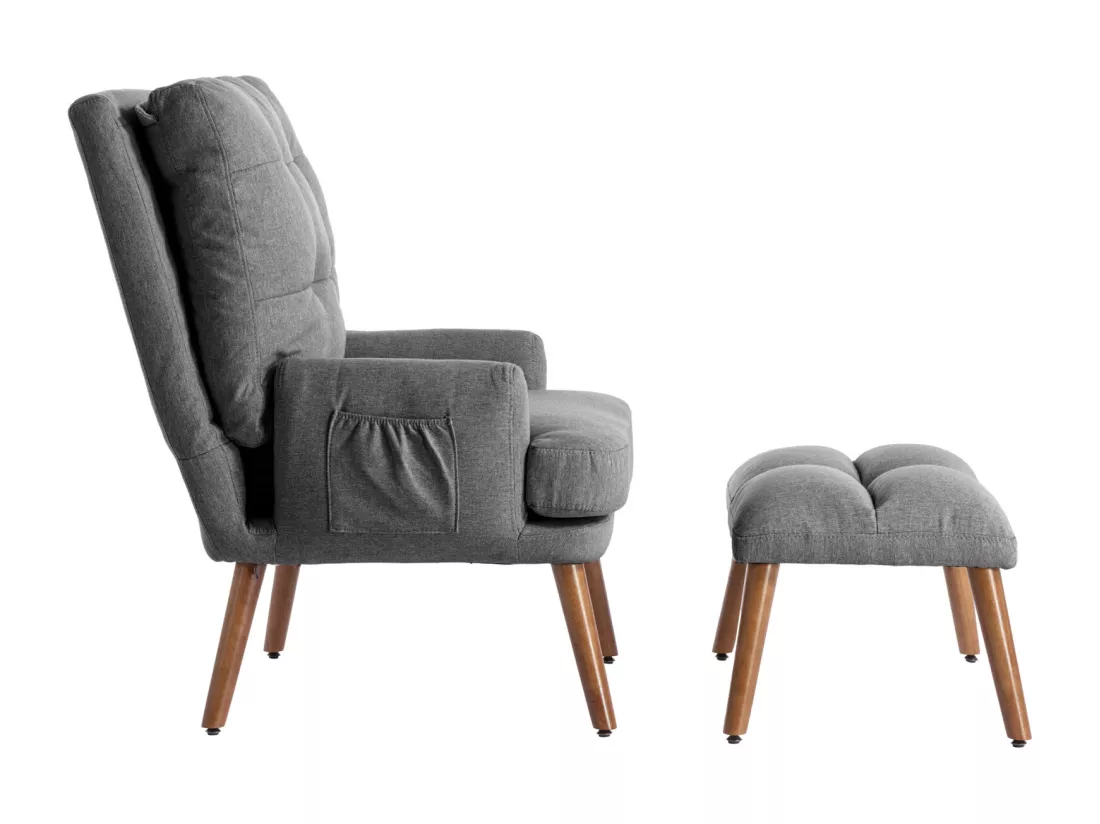 Chaise longue avec repose-pieds, dossier réglable sur 10 niveaux, inclinable, chaise avec étagère latérale-Gris