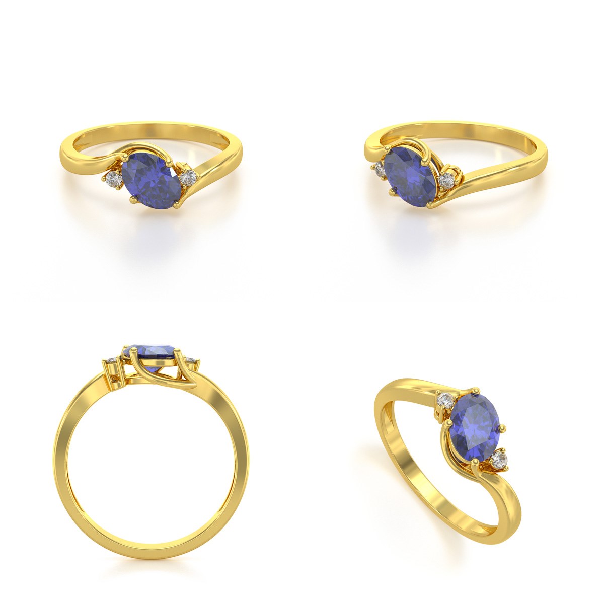 Bague ADEN Or 585 Jaune Tanzanite et diamants 1.58grs