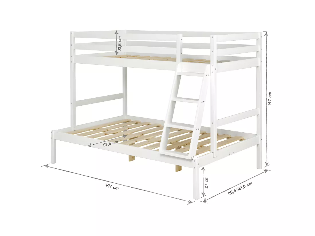 Pack lit superposé avec 2 matelas 140x190 cm bois massif blanc JULIAN