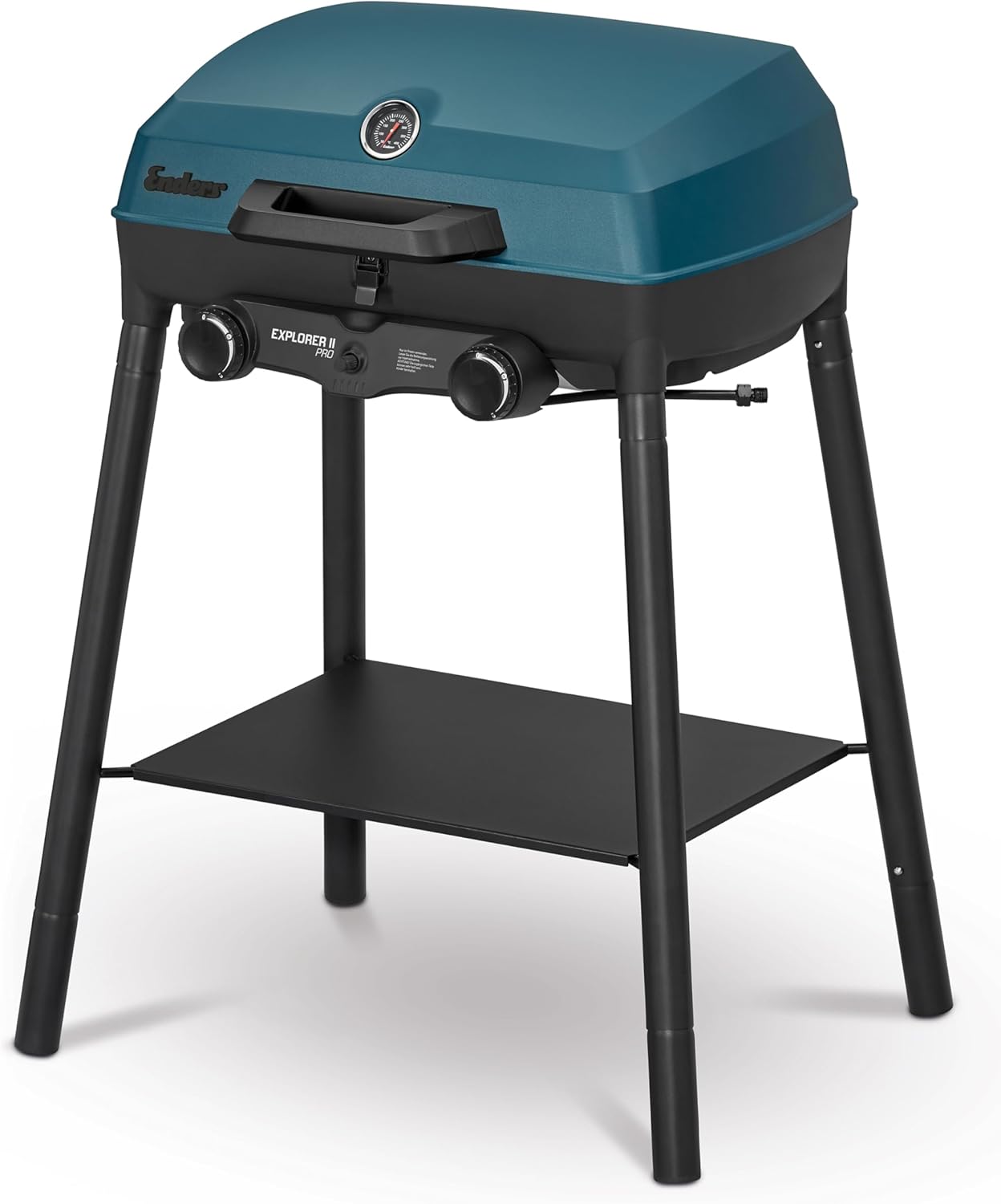 Enders Camping Gasgrill Explorer II Pro, Grill-Thermometer, Grillen-, Kochen-, Backen Funktion, 2 Brenner Edelstahl, kleiner Balkon-Picknick-Grill, Aluguss-Grillwanne #2108