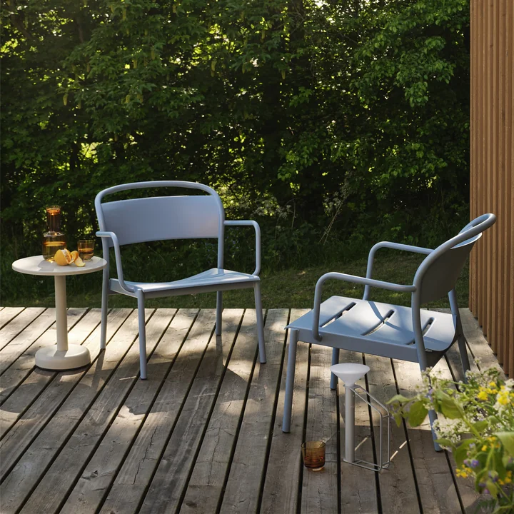 Muuto - Linear Steel Outdoor Kaffeetisch, Ø 42 x H 47 cm, grau RAL 7044