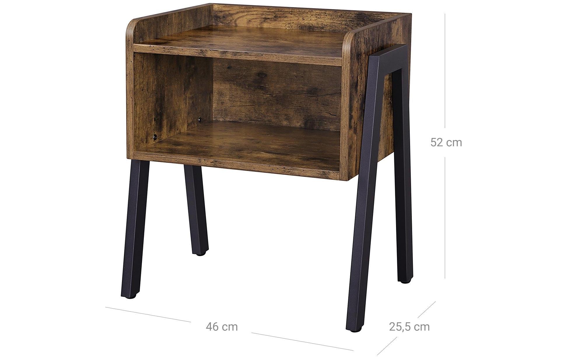 Beistelltisch mit offenem Fach 42 x 52 cm, Braun/SchwarzNachttisch in Holzoptik