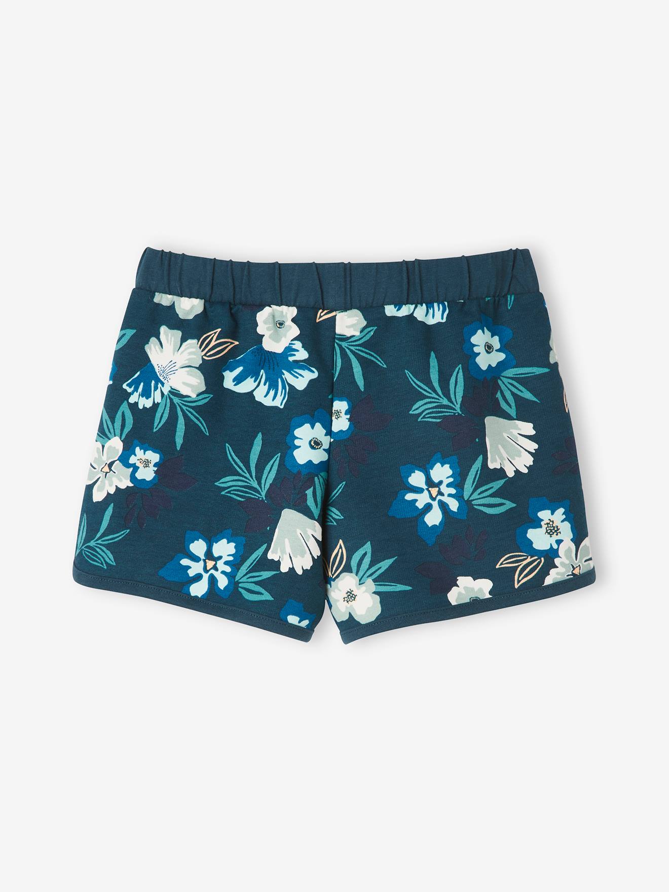 Shorts esportivos com estampa floral para meninas, tamanho médio, bege.