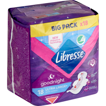 Libresse Goodnight Maandverbanden Ultra Large+ with Wings Big Pack 18 Stuks