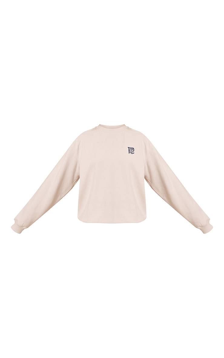 Crème Sweat-shirt Oversize Col Rond En Molleton De Coton Brodé Plt