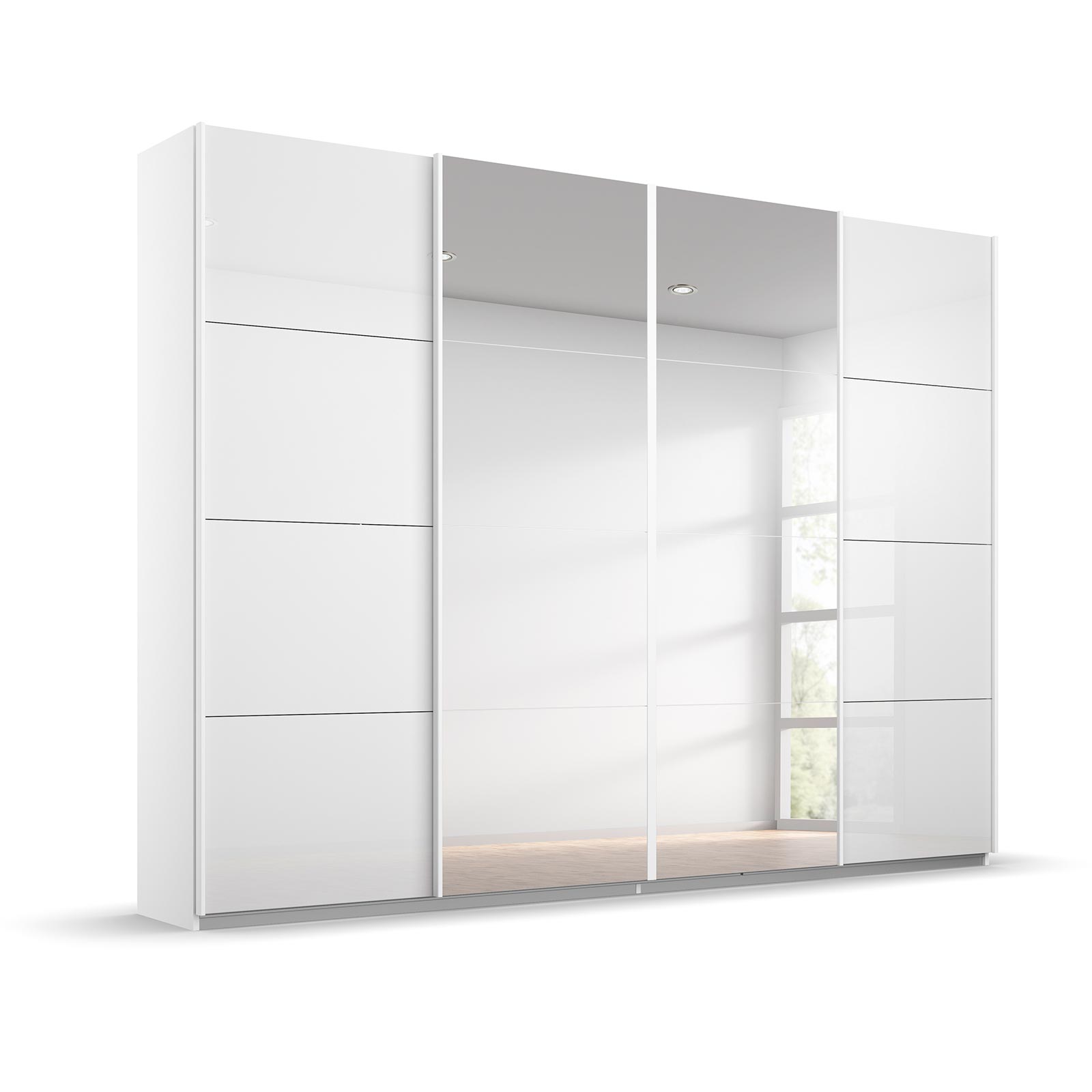 Schwebetürenschrank - weiß Hochglanz - 2 Spiegeltüren - 271 cm