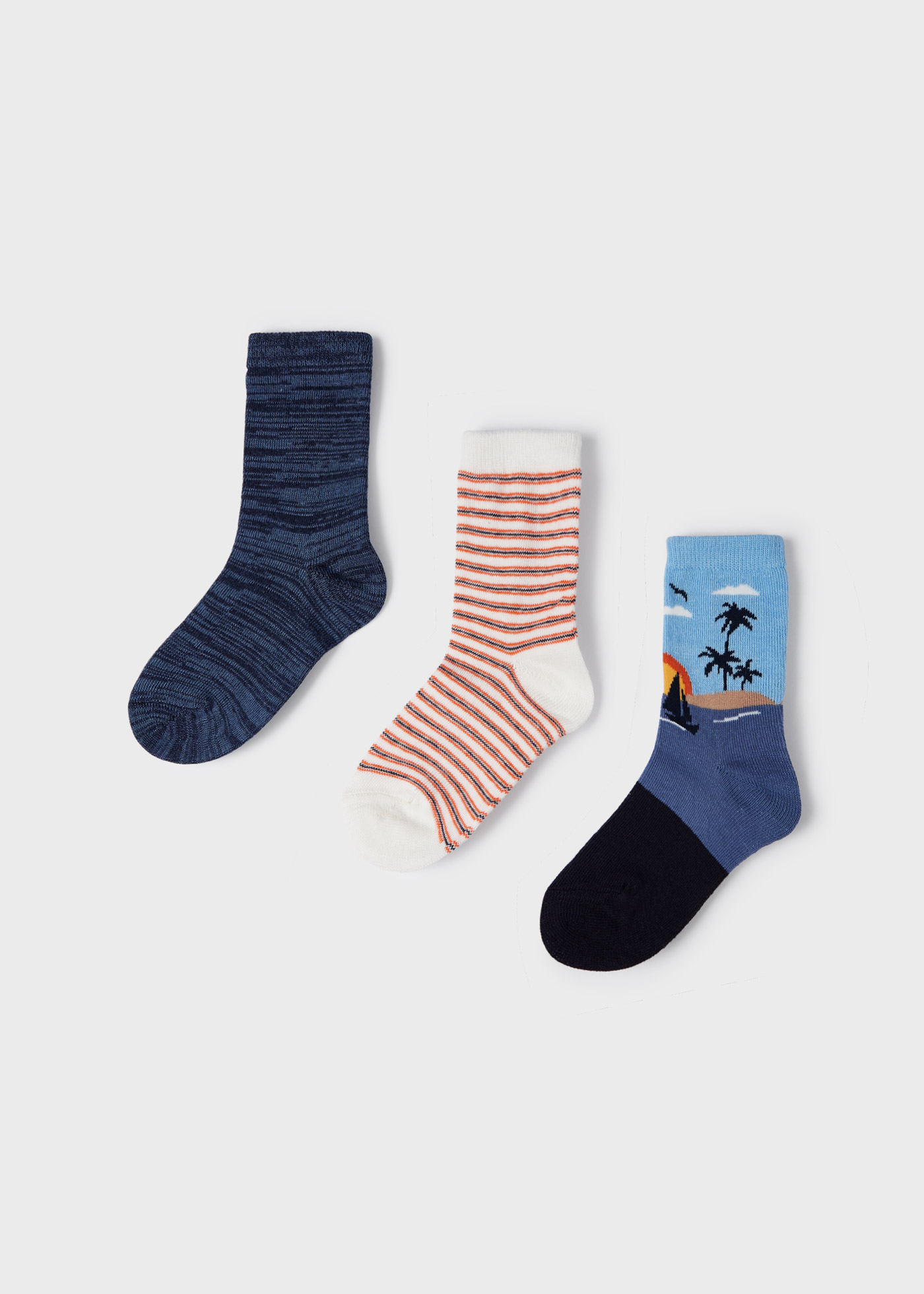 Pacote com 3 pares de meias compridas de algodão estampadas para meninos
