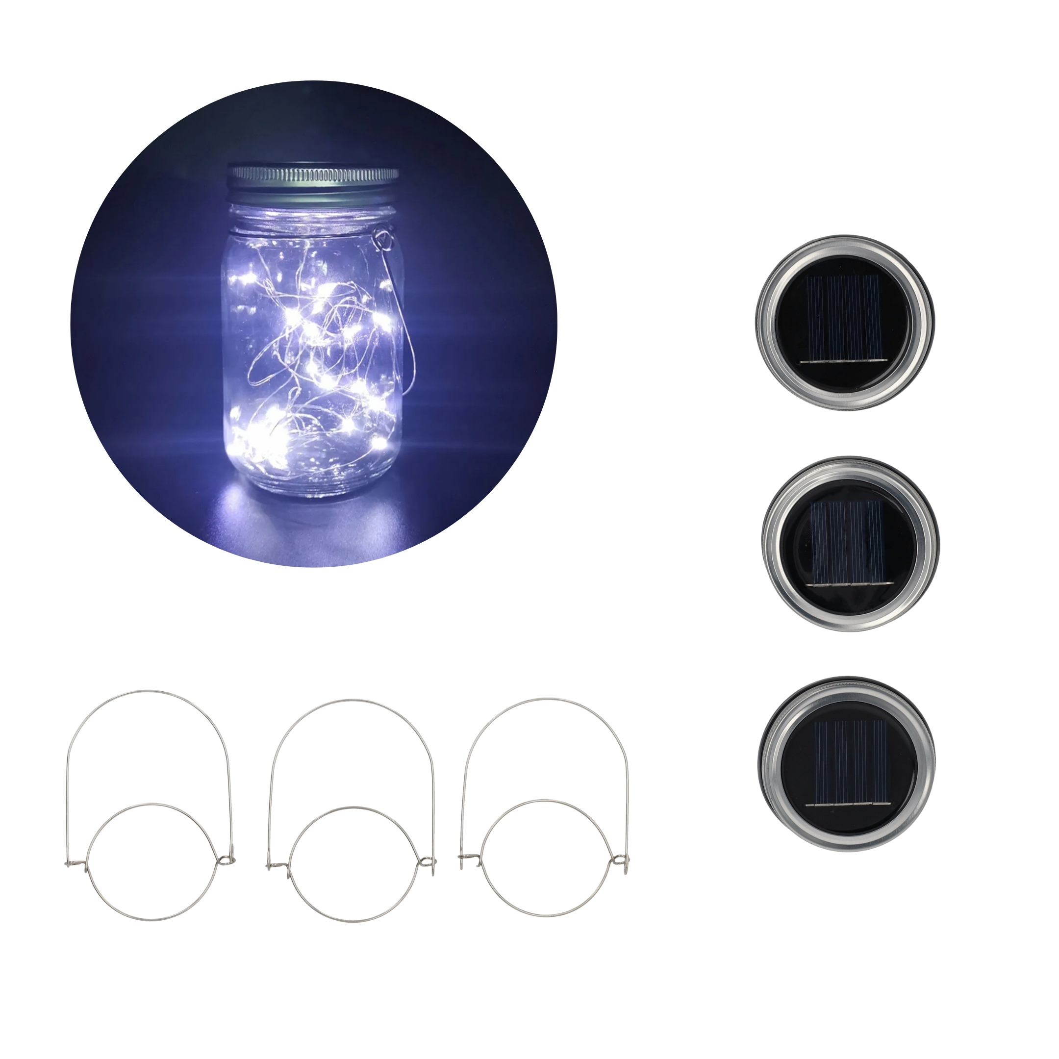 (6er Set) 20 LED's Solar Flaschenlicht Deckel Outdoor Laternen Verschluss mit Lichterkette - Warmweiss