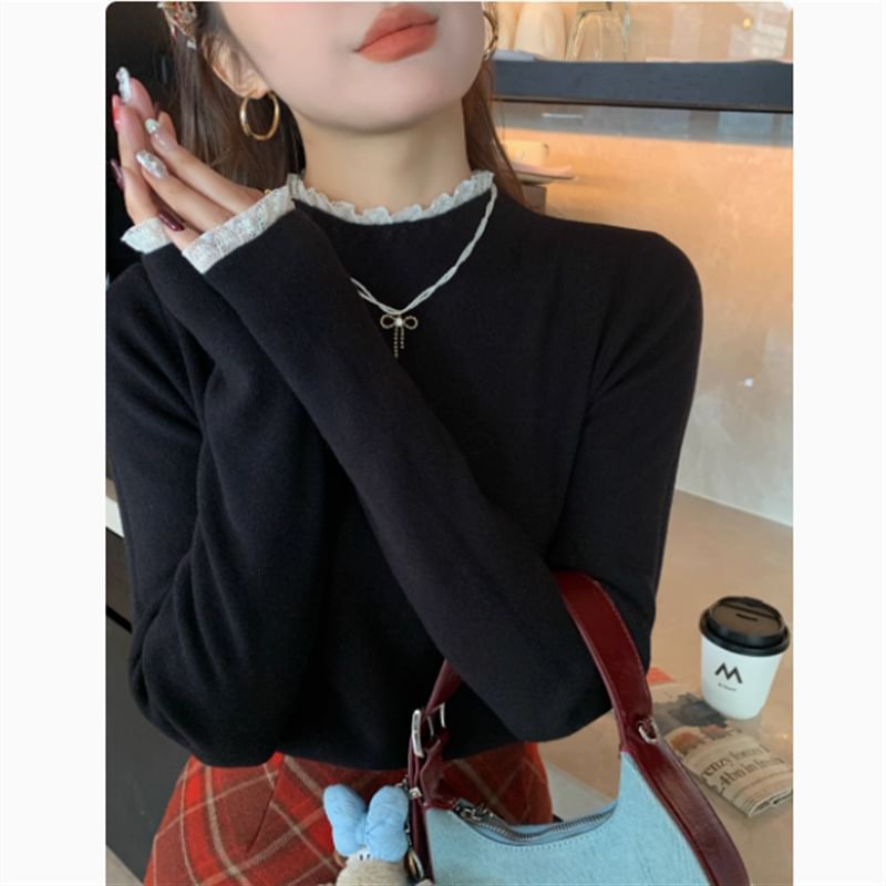 Bikkerd - Lange mouwen mockneck effen gebreide top