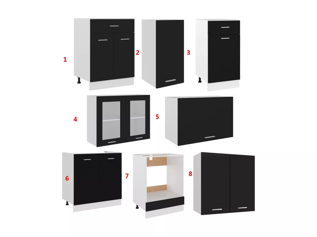 Ensemble de meubles de cuisine 8 pcs Noir Aggloméré