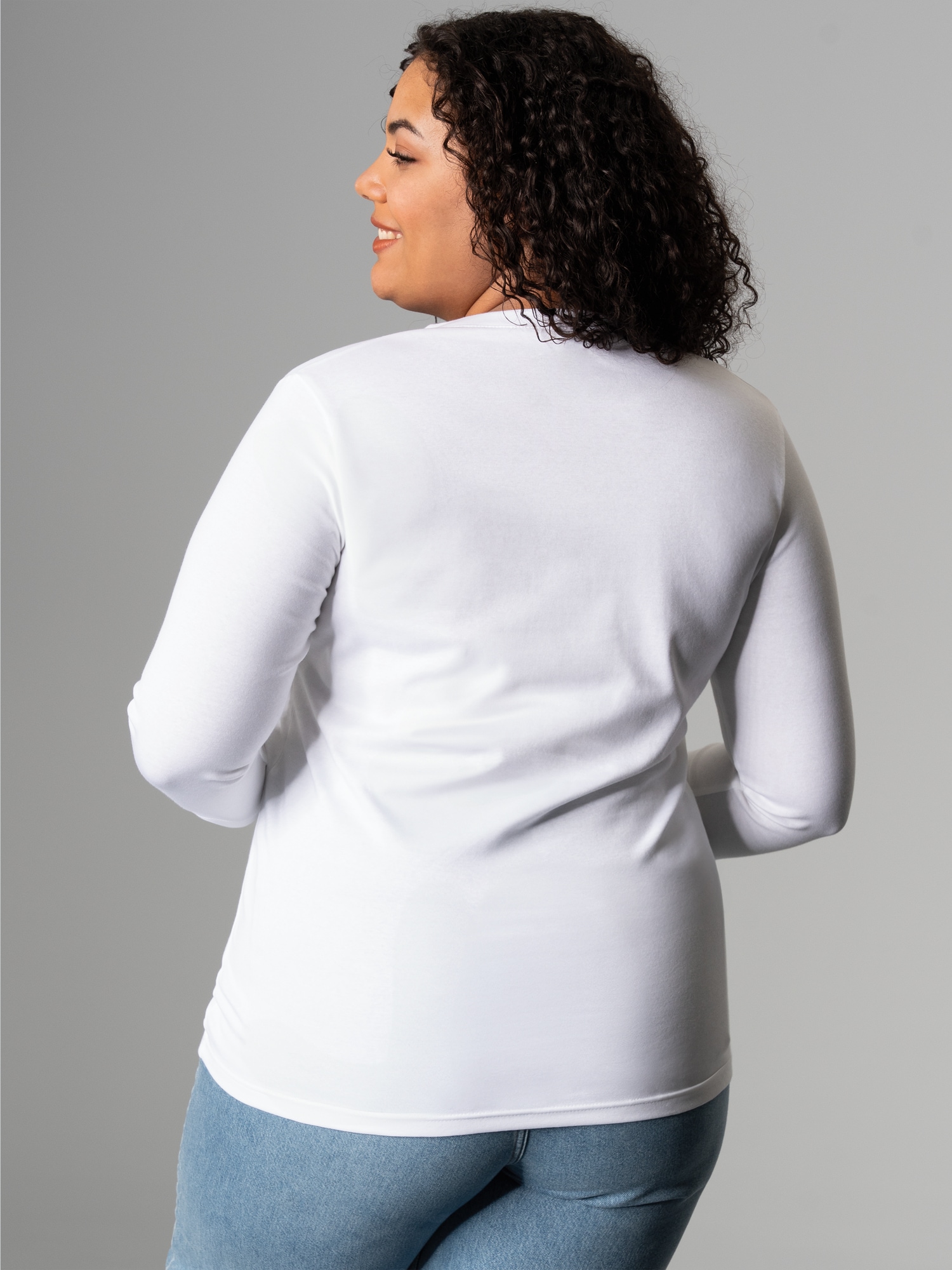 Langarmshirt mit V-Ausschnitt Weiss