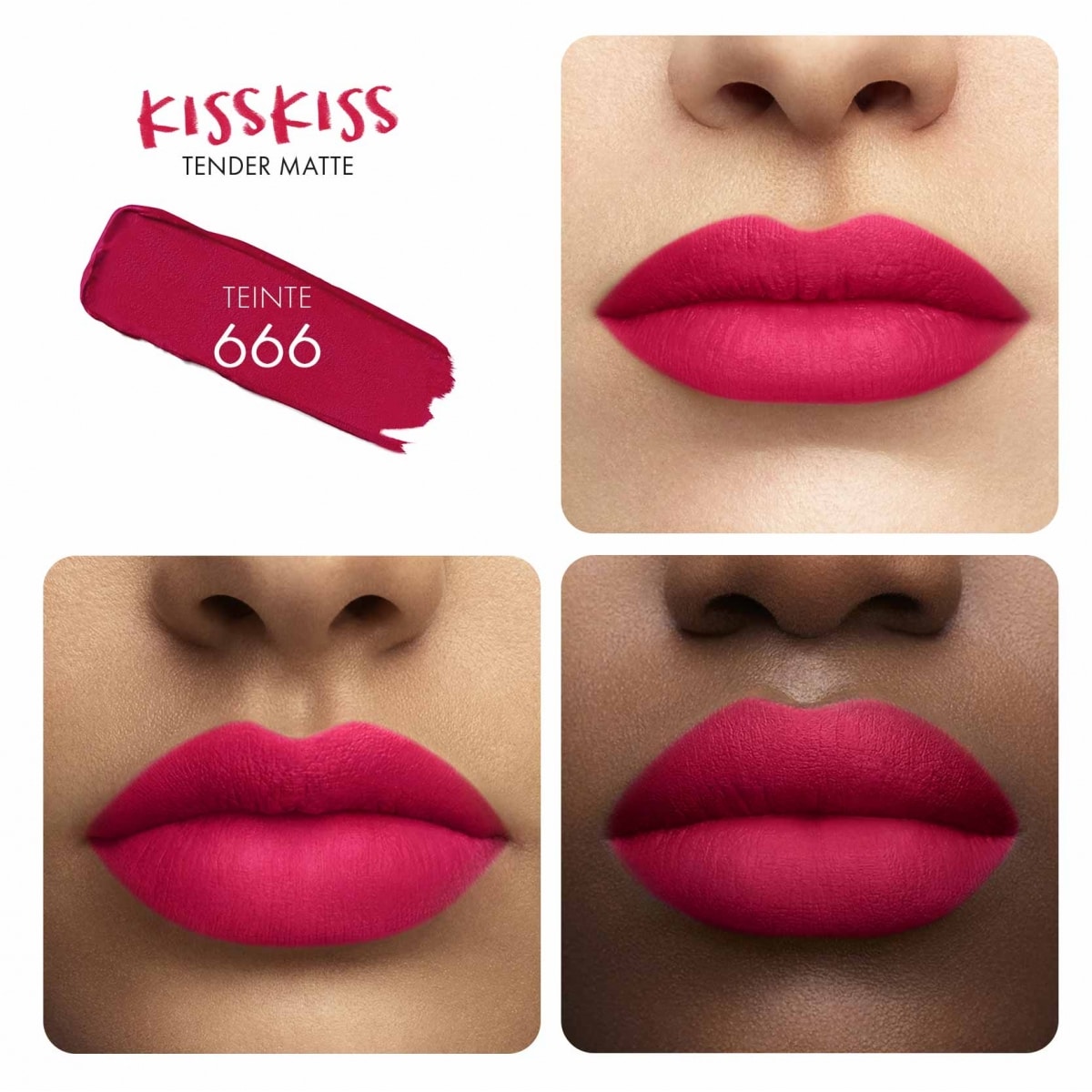 GUERLAIN KissKiss Tender Matte Rouge à Lèvres Mat Lumineux Fin et Fondant Confort 16H