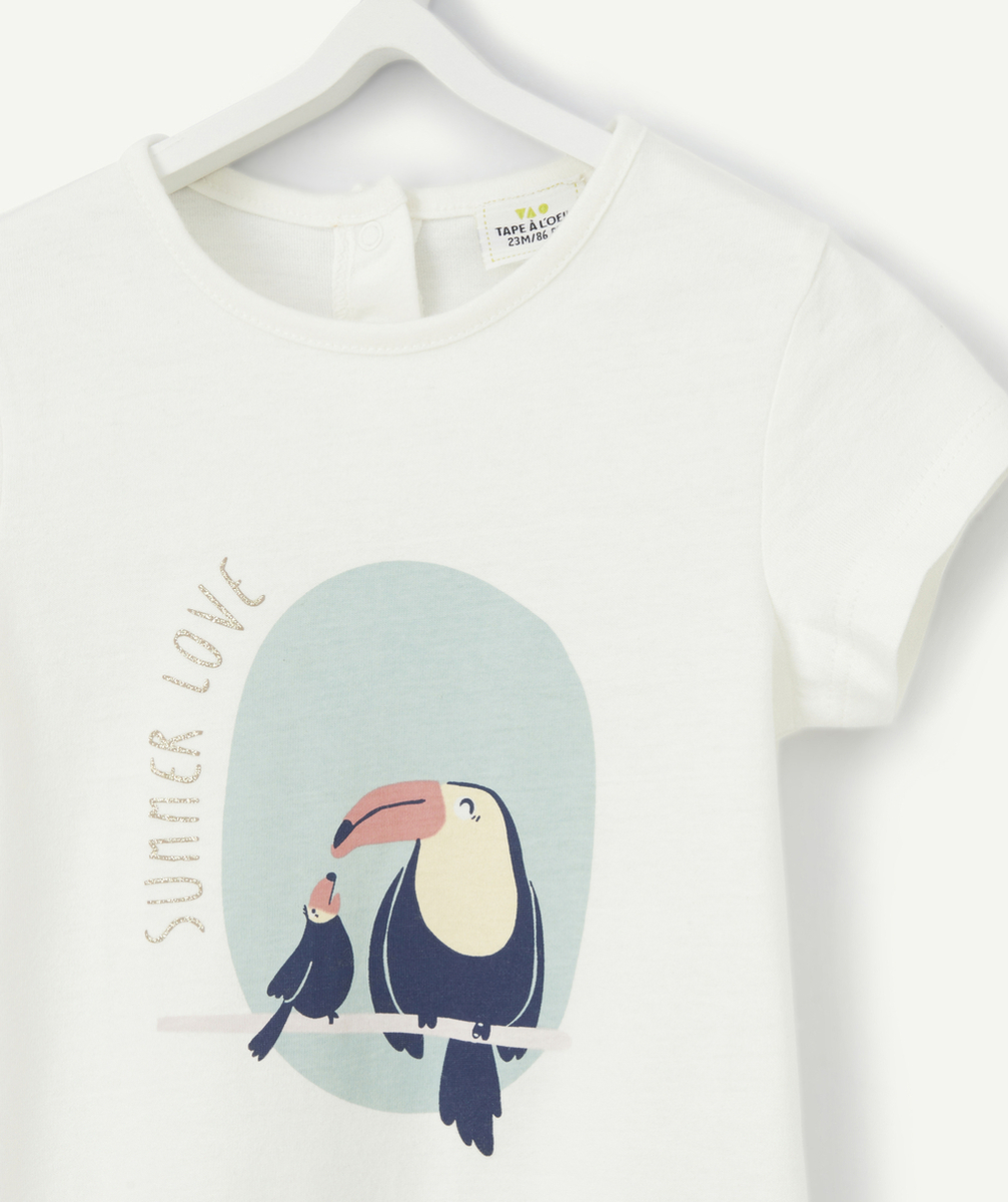 T-SHIRT BÉBÉ FILLE BLANC EN COTON BIO AVEC ANIMATION