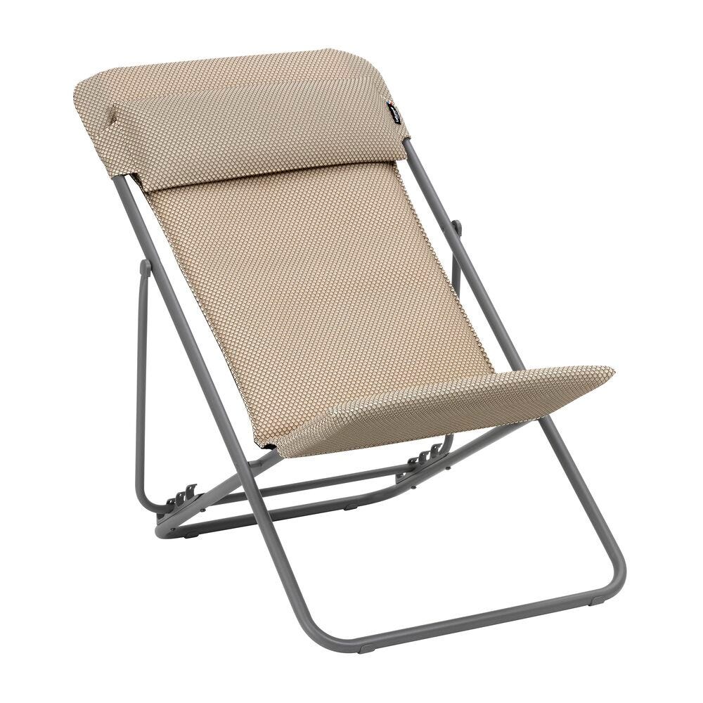 Gepolsterter Klapp-Liegestuhl mit Kopfkissen Maxi Transat + BeComfort® Beige Moka