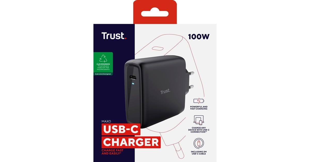 TrustMaxo USB-C-oplader van 100 W  (Zwart)