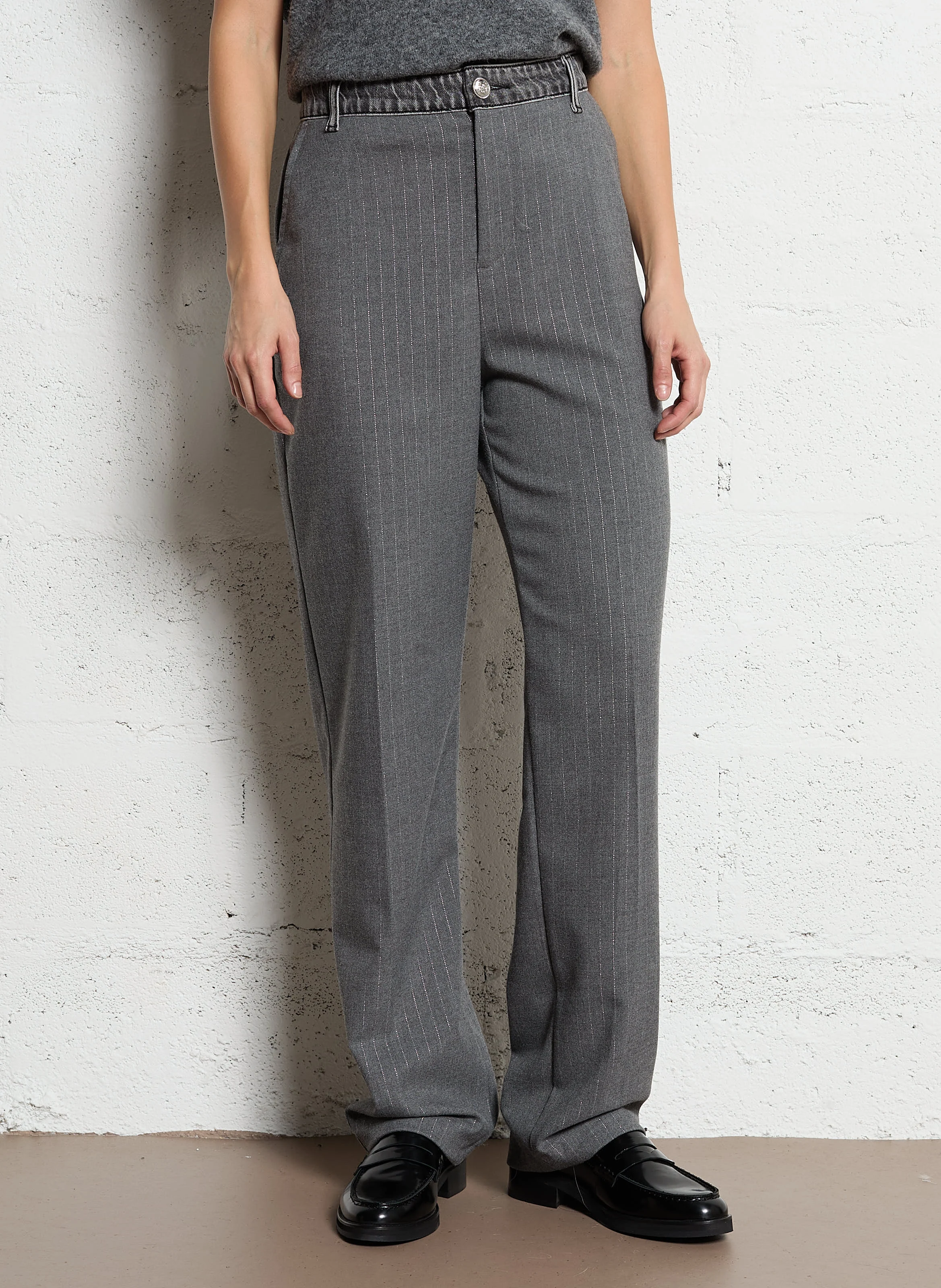 Pantalon droit rayé | Gris