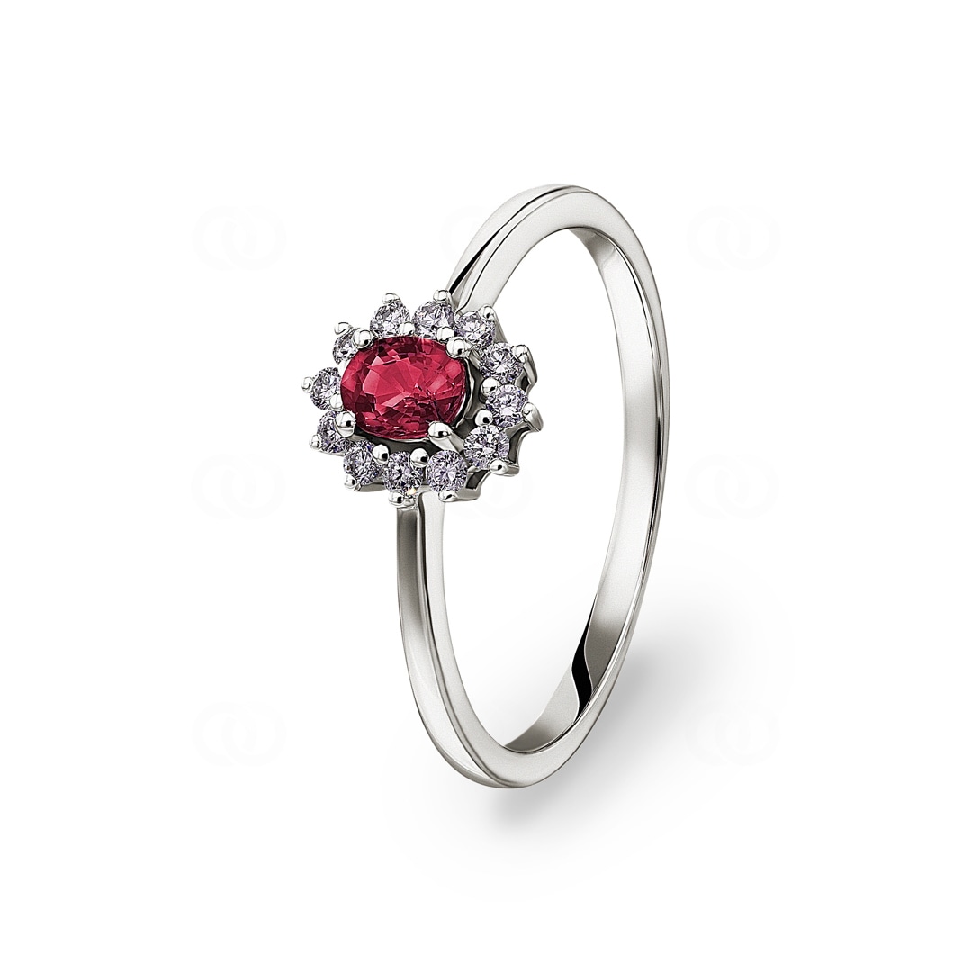 Rubinring 750/18 K Weissgold mit Diamanten 0.15 ct H/si