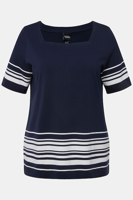 T-Shirt, Streifen, A-Linie, Carree-Ausschnitt, Halbarm