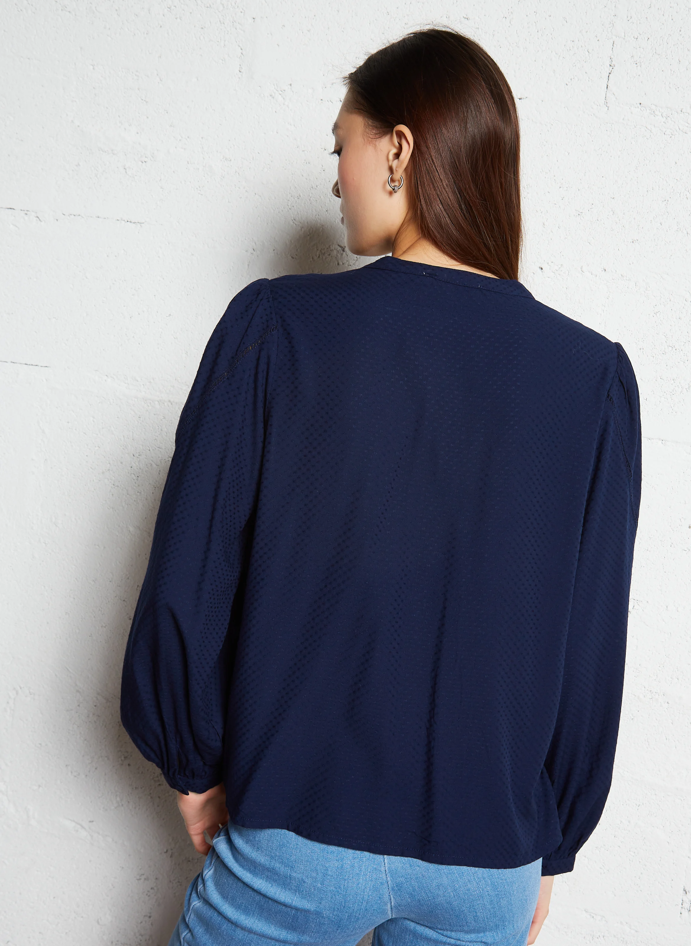 BRINA - Chemise droite à col tunisien| Bleu