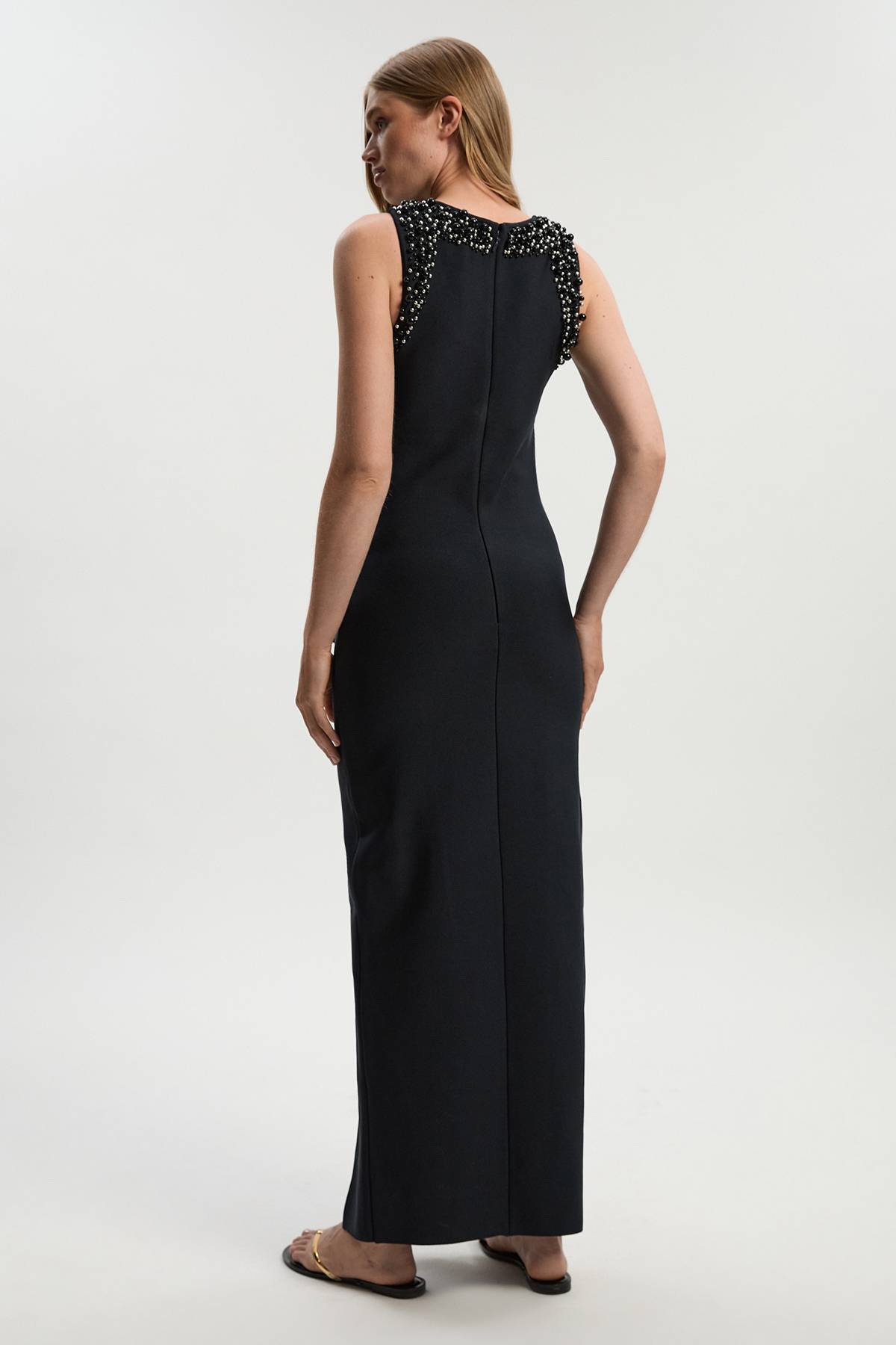 KarenMillen Robe Maxi Moulante Sans Manches en Maille Bandage Ornée