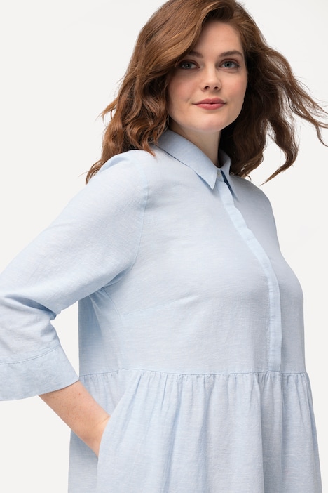 Hemdblusenkleid, Leinemix, Hemdkragen, 3/4-Arm