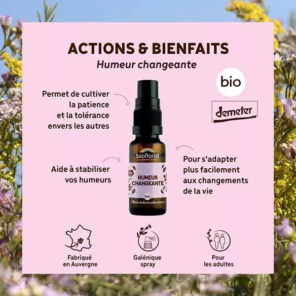 Spray Biofloral para Mudança de Humor, Spray Orgânico Demeter, Emoções 20ml