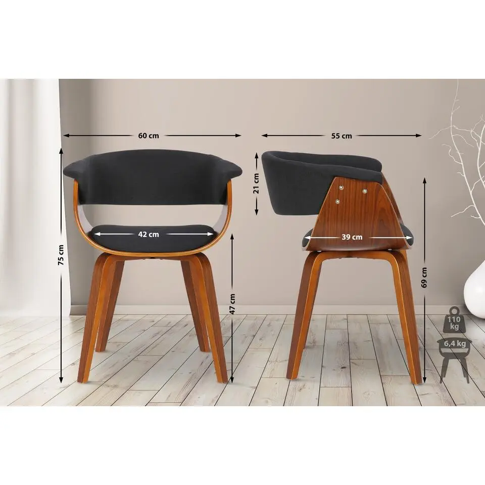 CLP Eetkamerstoel Bruce walnoot Frame - Stof - zwart