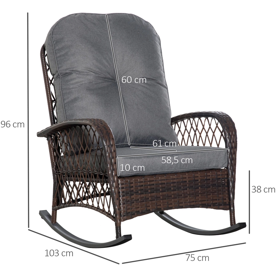 Outsunny Schaukelstuhl mit Sitzkissen braun