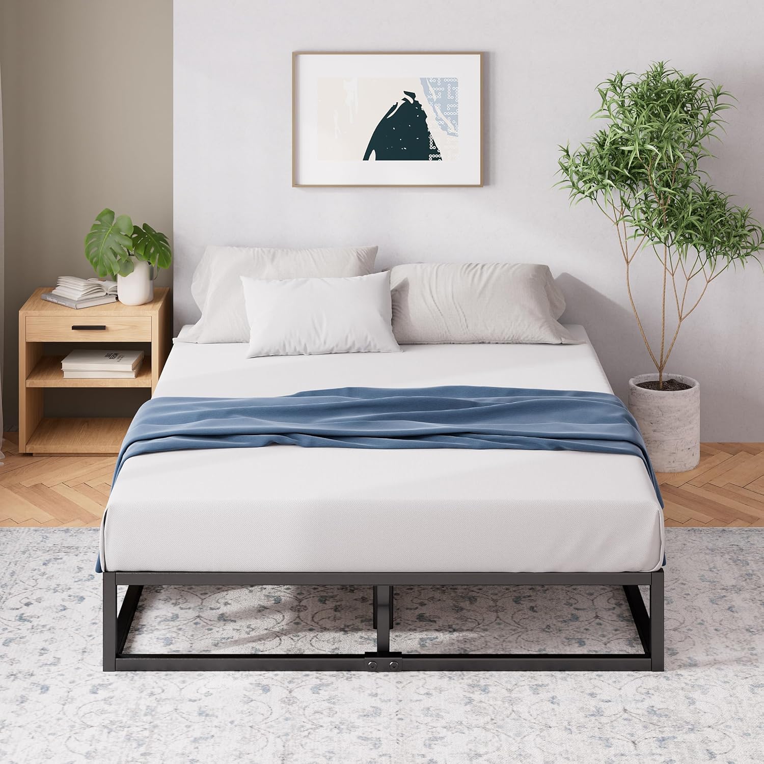 Zinus Joseph Bettgestell 180x200cm - Metallbett 180x200 mit Lattenrost aus Holz - 25 cm Hohe Plattform mit Freiraum Darunter - Kompakte Verpackung & Einfache Montage - Schwarz
