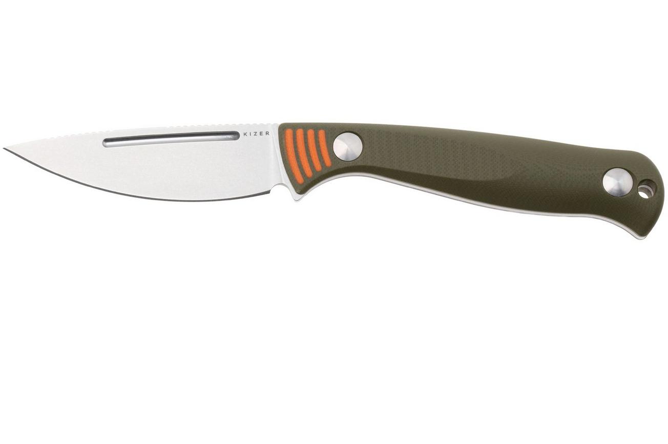 Kizer Vanguard Evenki 1, 1097A1 Stonewashed AEB-L, Green G10, vaststaand mes, Azo design
