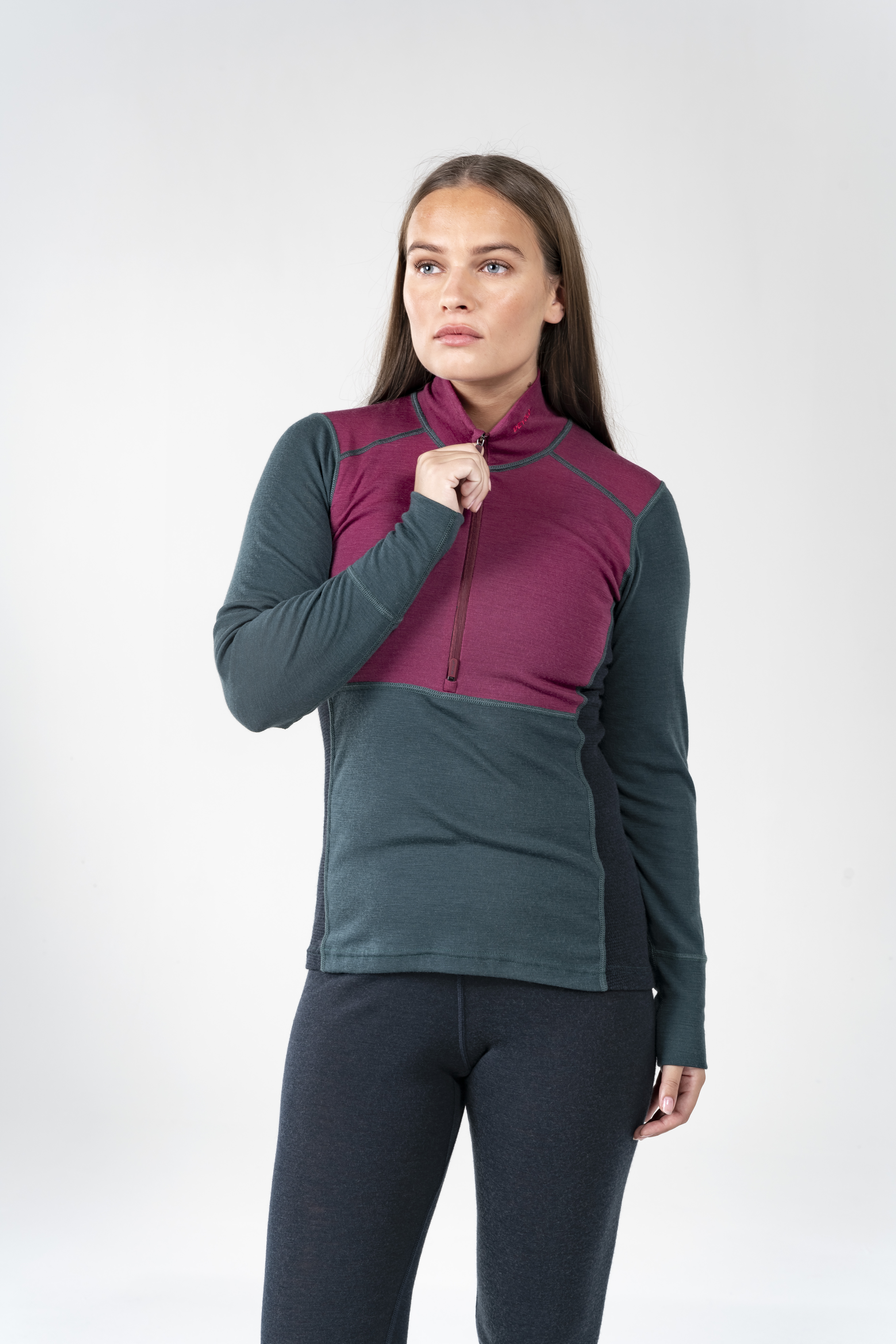 Lauparen Merino 190 Zip Neck Dame Beetroot/Woods/Ink