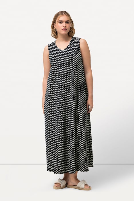 Jersey-Maxikleid, A-Linie, V-Ausschnitt, ärmellos