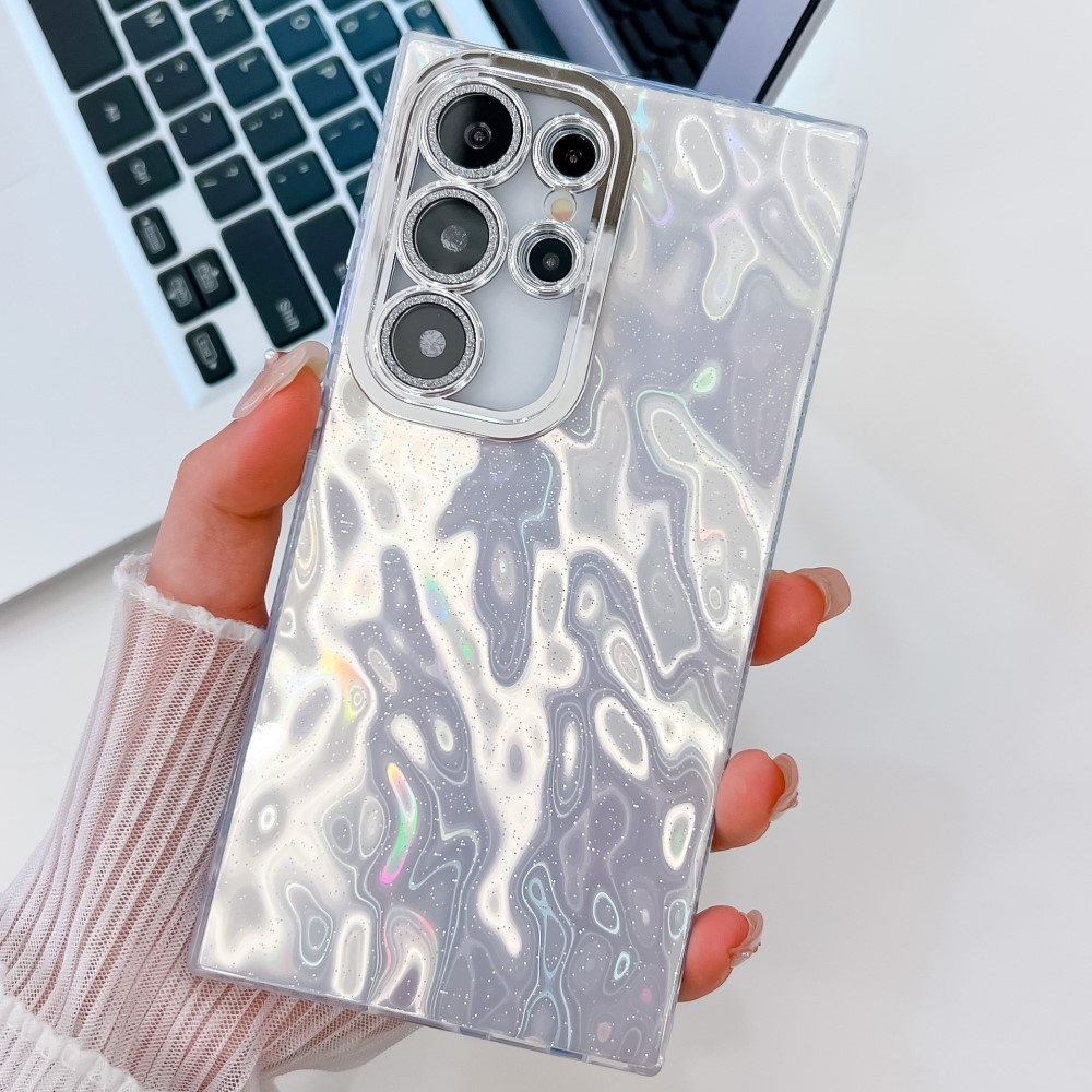 Samsung Galaxy S25 Ultra Hybrid Hardcase Schutzhülle mit Kameraglasschutz im Glitzer Design - Silber